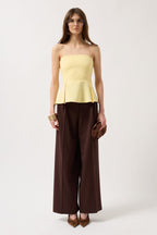 Pleated Strapless Yellow Blouse