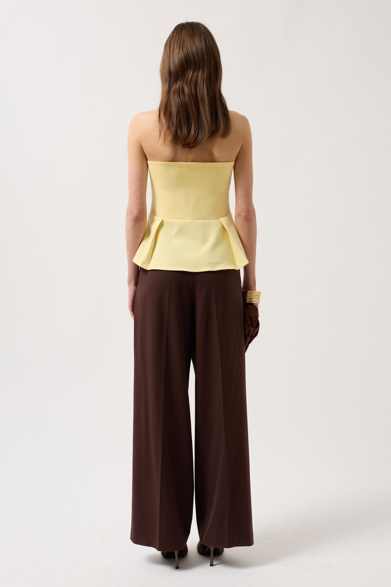 Pleated Strapless Yellow Blouse