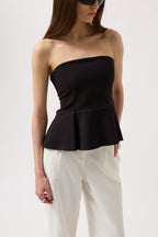 Pleated Strapless Black Blouse
