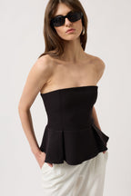 Pleated Strapless Black Blouse