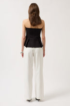 Pleated Strapless Black Blouse