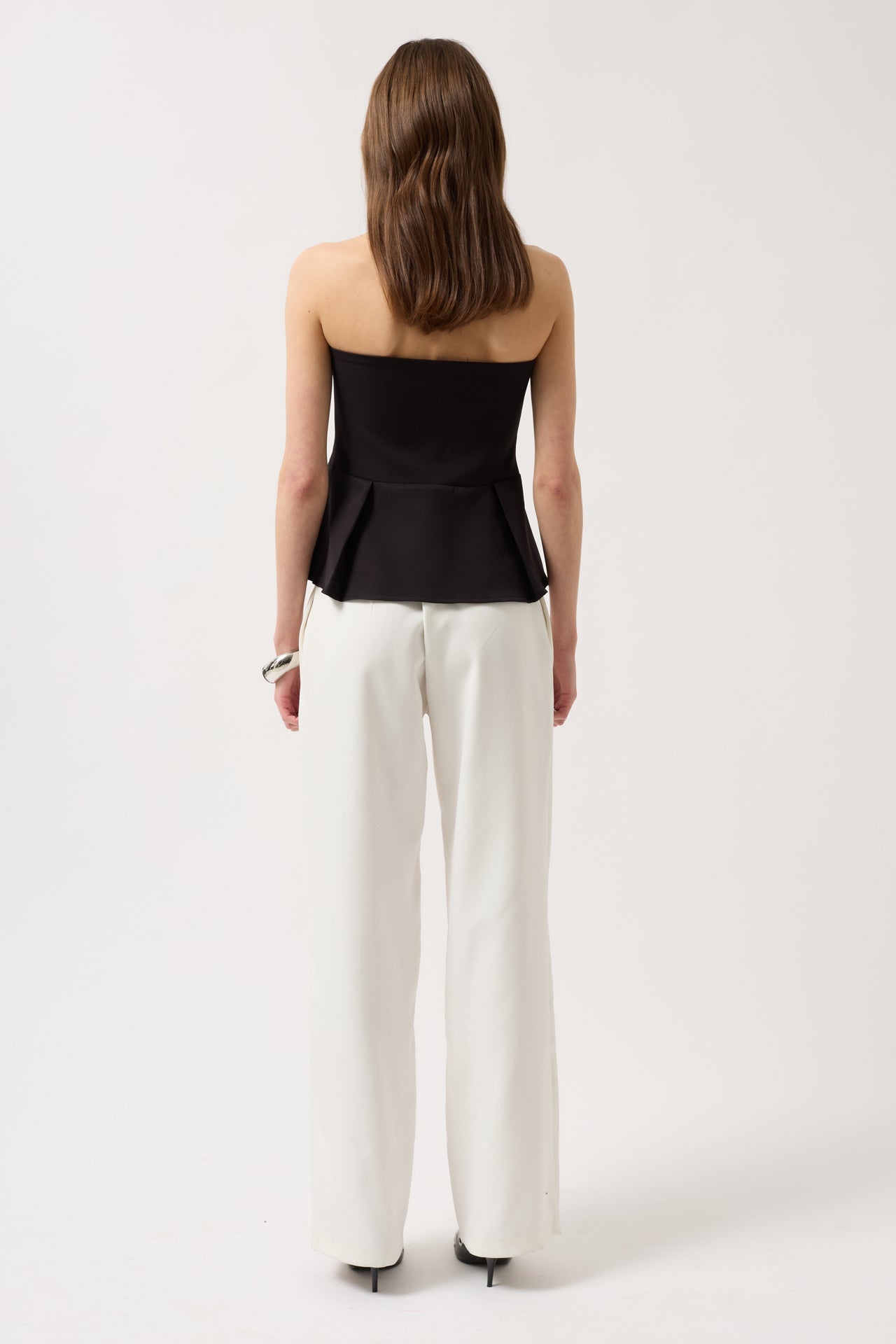 Pleated Strapless Black Blouse