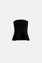 Pleated Strapless Black Blouse