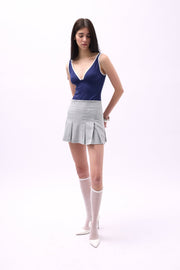 Pleated High Waist Mini Gray Skirt
