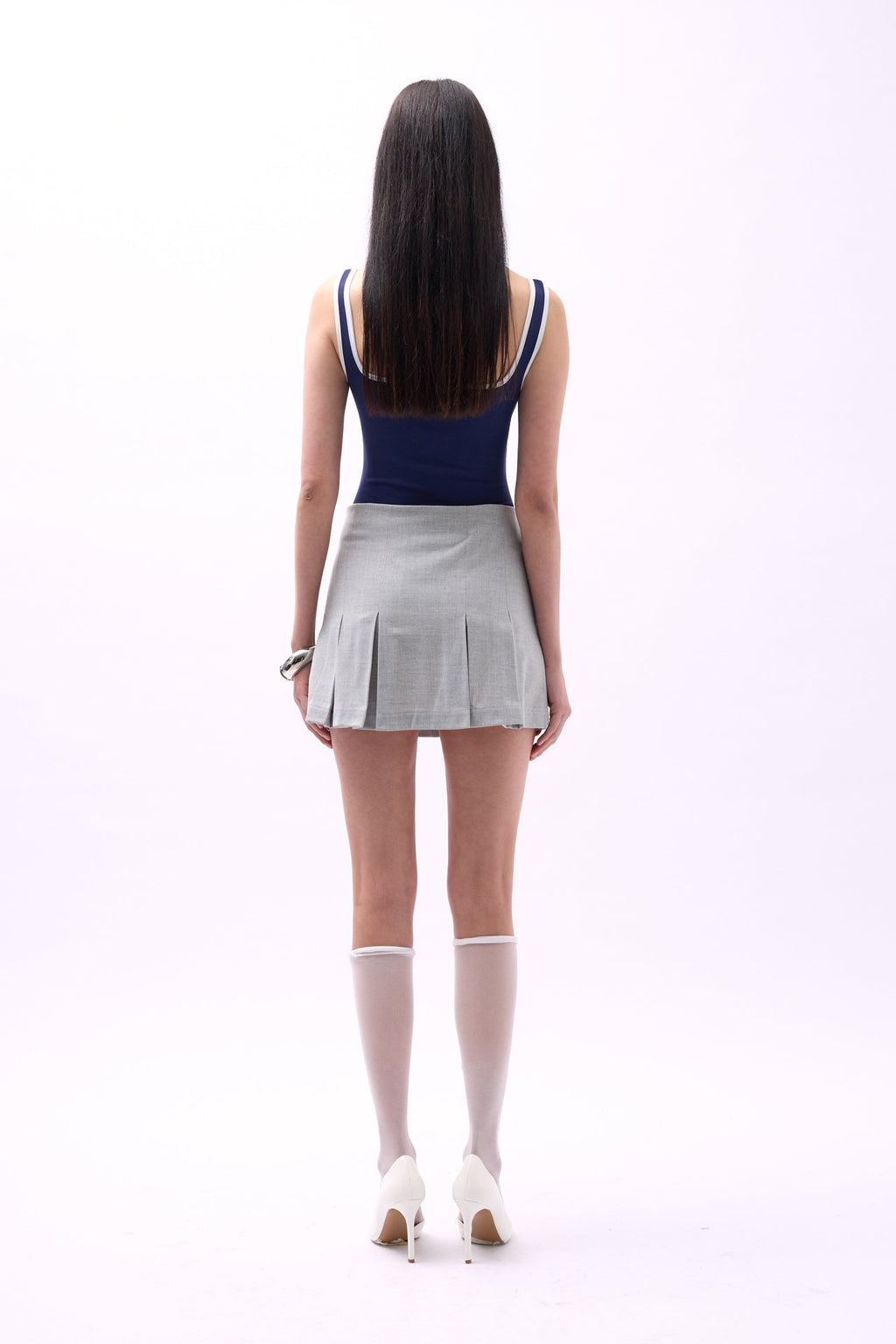 Pleated High Waist Mini Gray Skirt