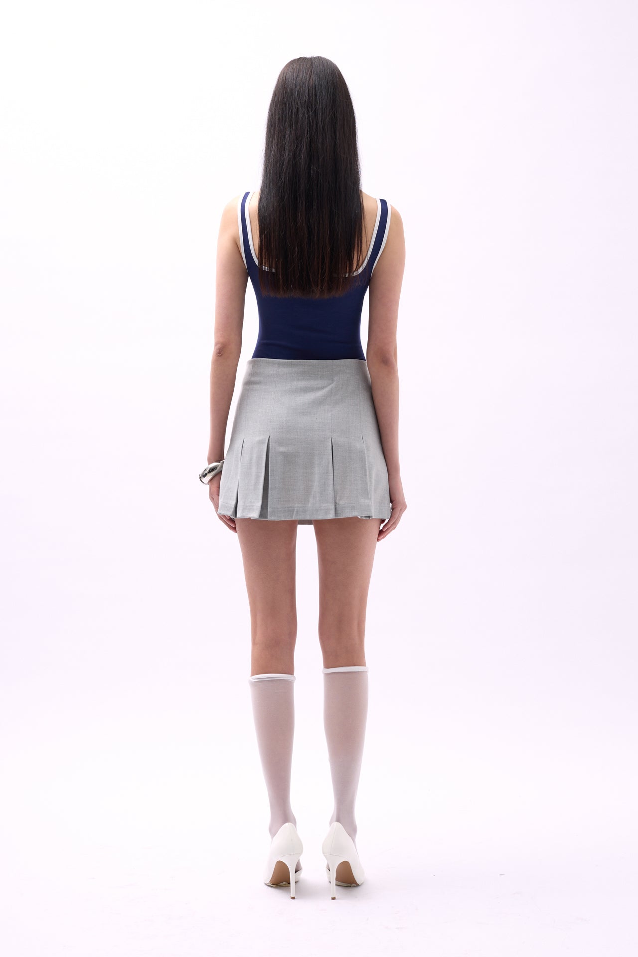 Pleated High Waist Mini Gray Skirt