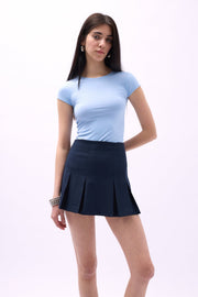 Pleated High Waist Mini Navy Blue Skirt