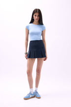 Pleated High Waist Mini Navy Skirt