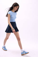 Pleated High Waist Mini Navy Skirt