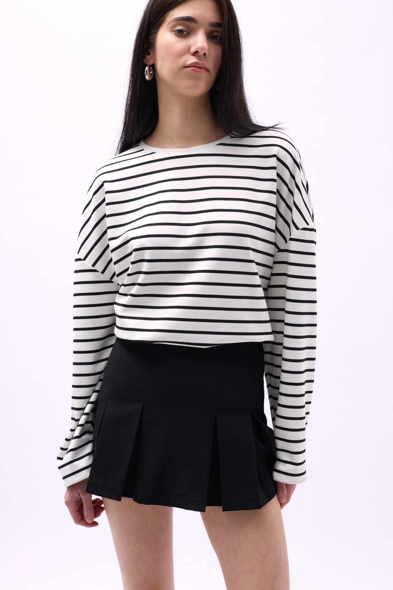 Pleated High Waist Mini Black Skirt