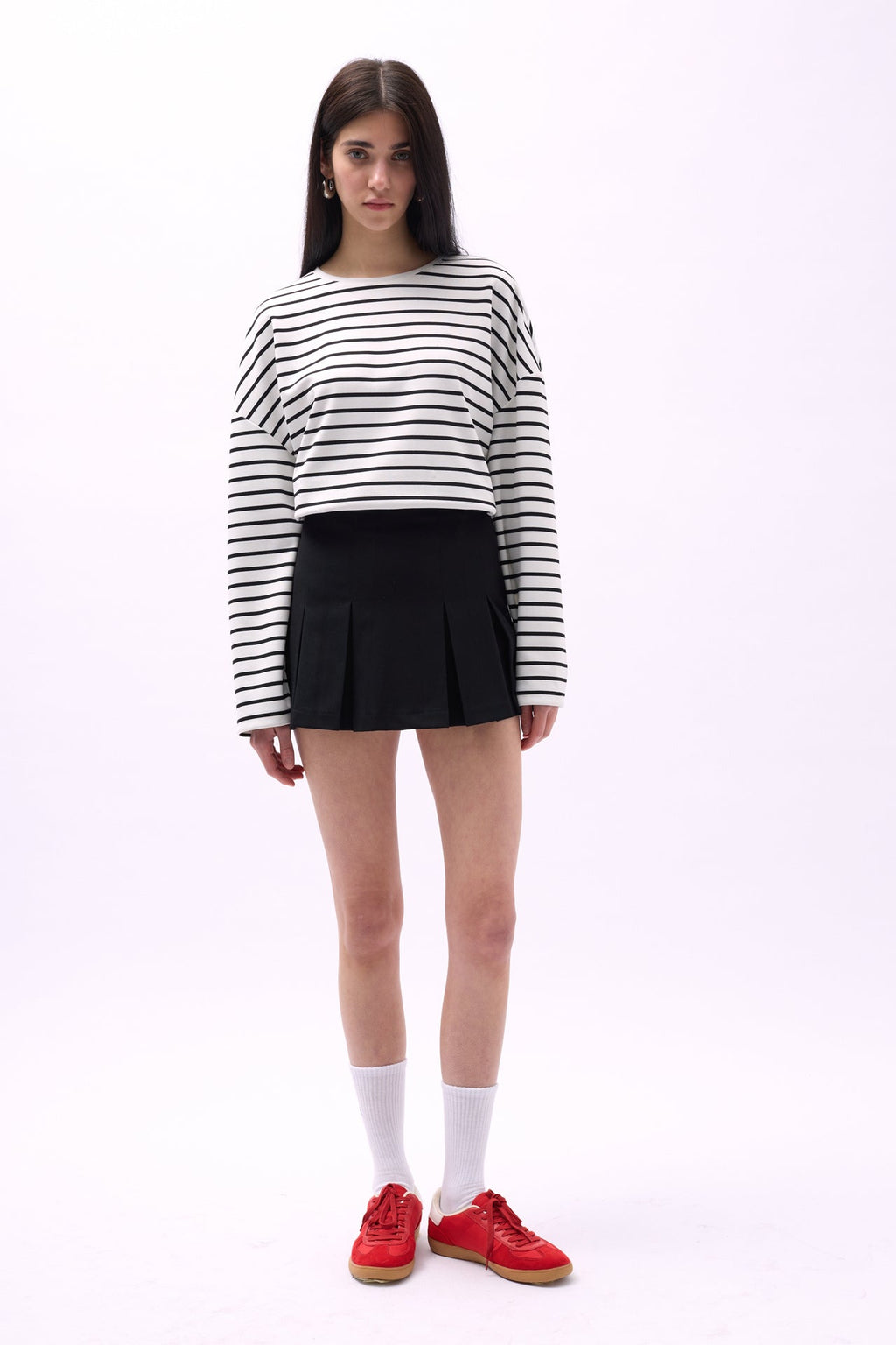 Pleated High Waist Mini Black Skirt