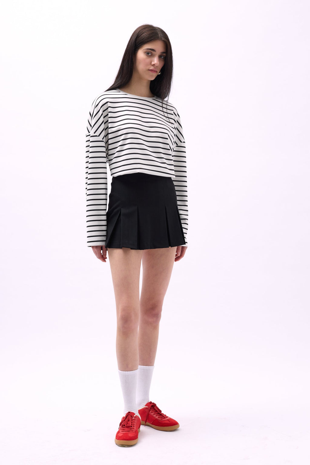 Pleated High Waist Mini Black Skirt