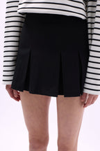 Pleated High Waist Mini Black Skirt