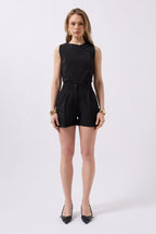 Pleated High Waist Black Shorts