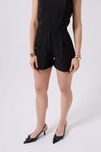 Pleated High Waist Black Shorts