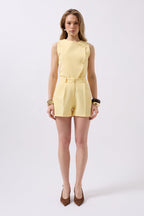 Pleated High Waist Yellow Shorts
