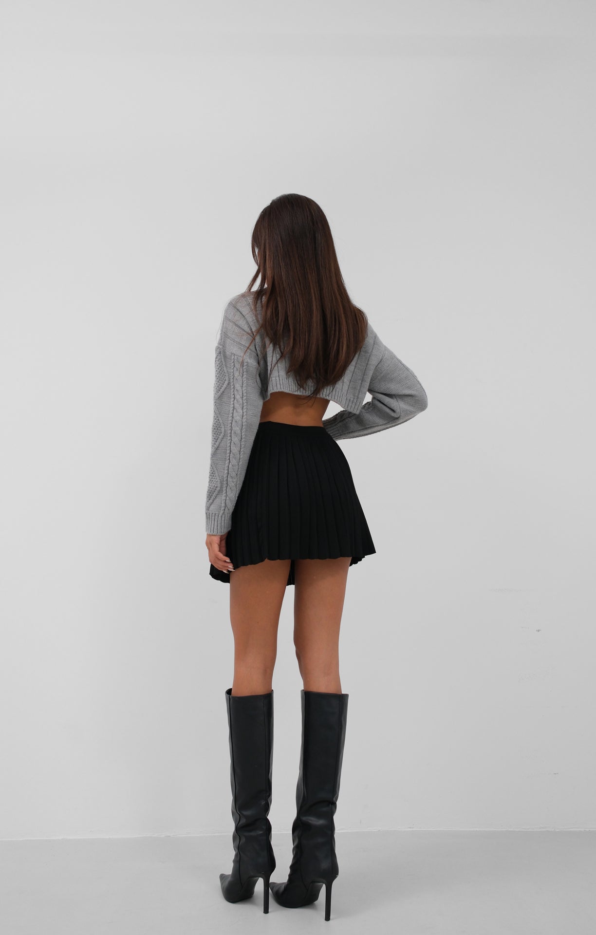 Pleated Black Knit Skirt