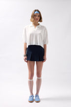 Polo Collar Crop Dokulu White Blouse