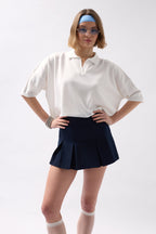 Polo Collar Crop Dokulu White Blouse