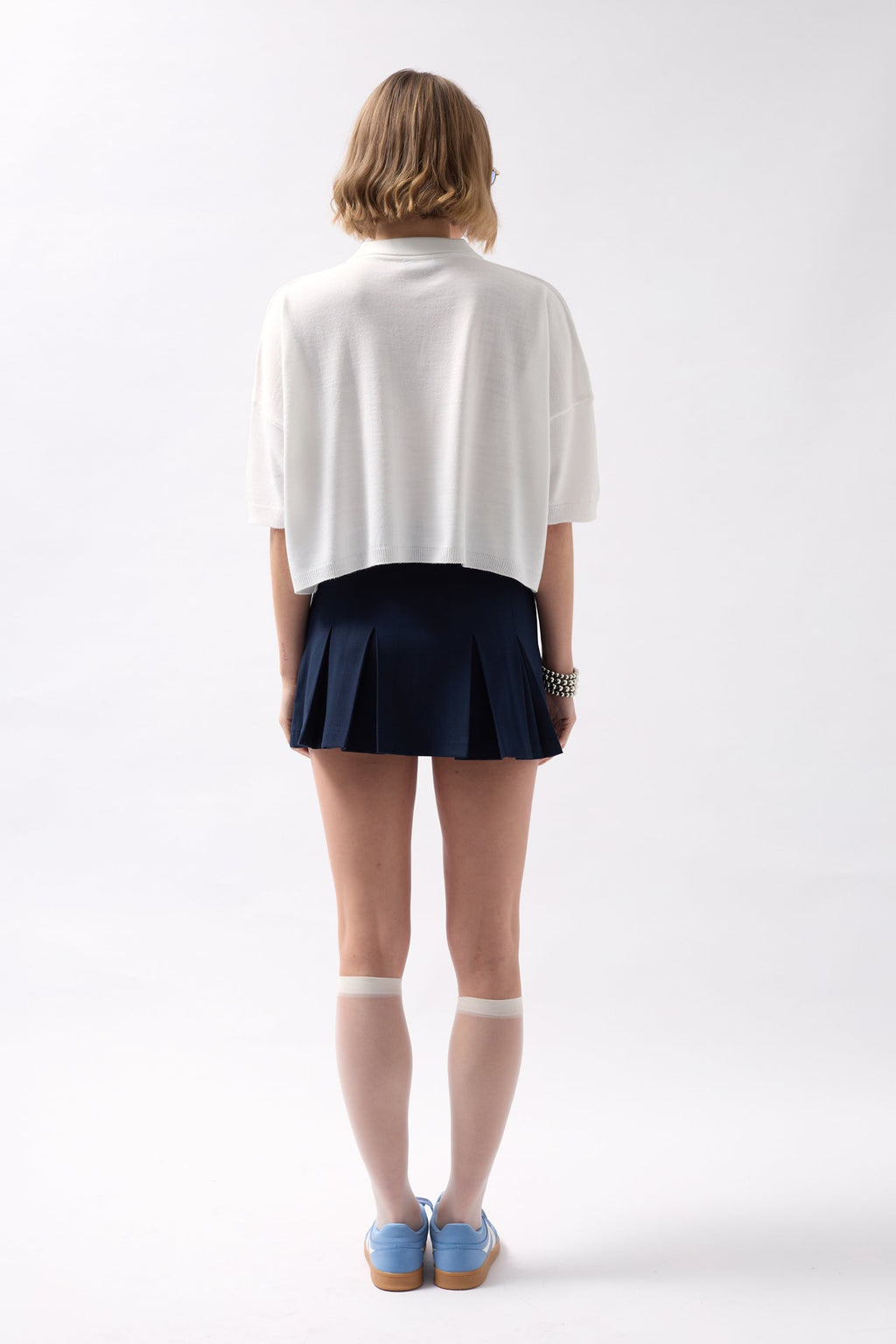 Polo Collar Crop Dokulu White Blouse