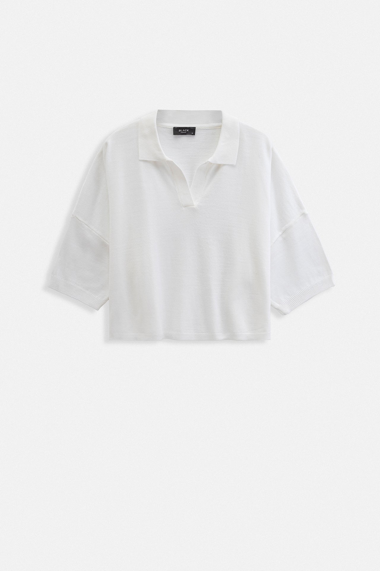 Polo Collar Crop Dokulu White Blouse
