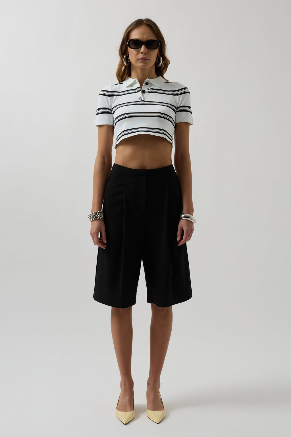 Polo Collar Crop White T-Shirt