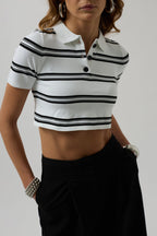 Polo Collar Crop White T-Shirt