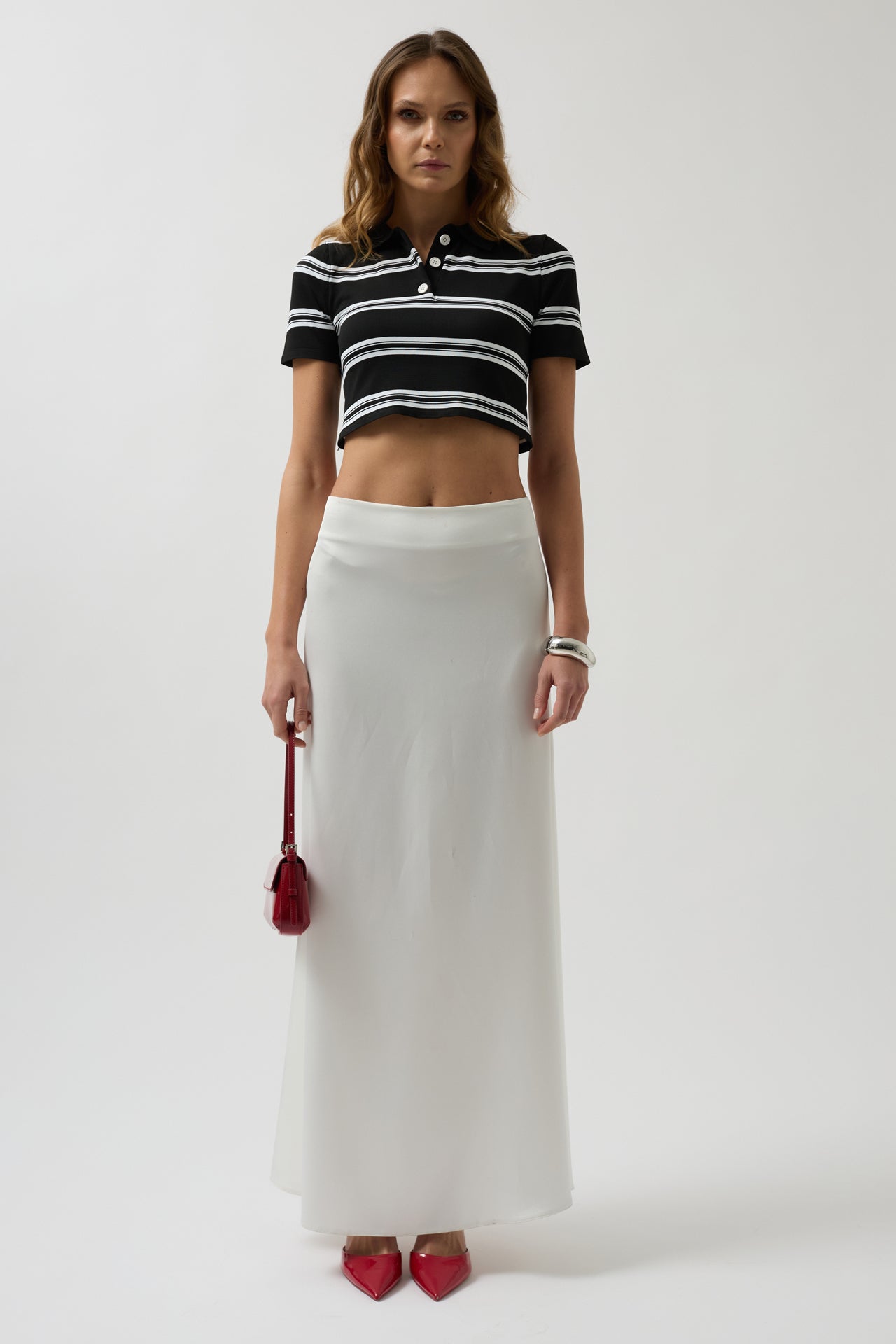 Polo Collar Crop Black T-Shirt