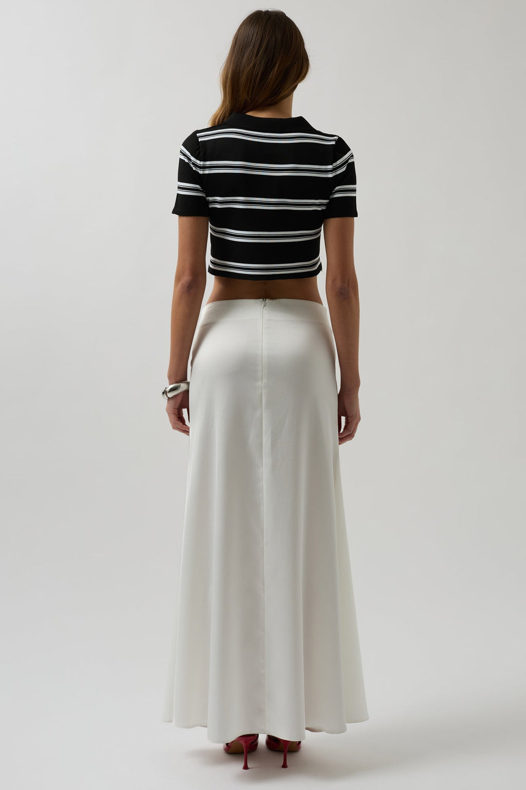 Polo Collar Crop Black T-Shirt