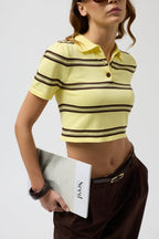 Polo Collar Crop Yellow T-Shirt