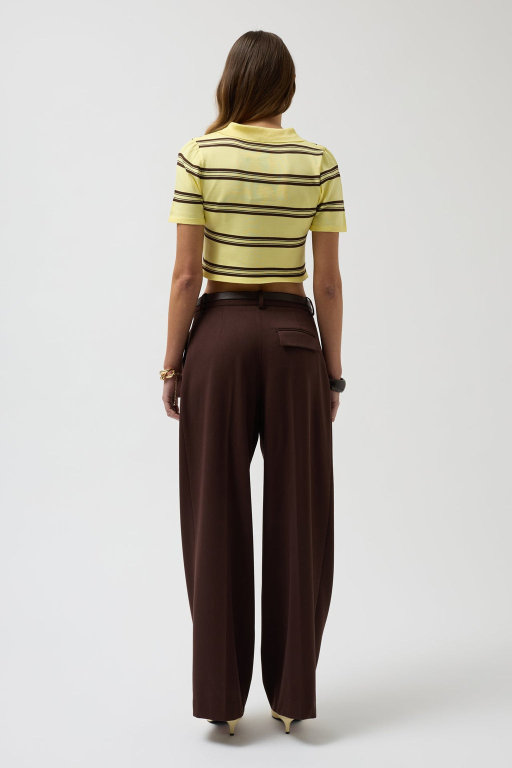 Polo Collar Crop Yellow T-Shirt