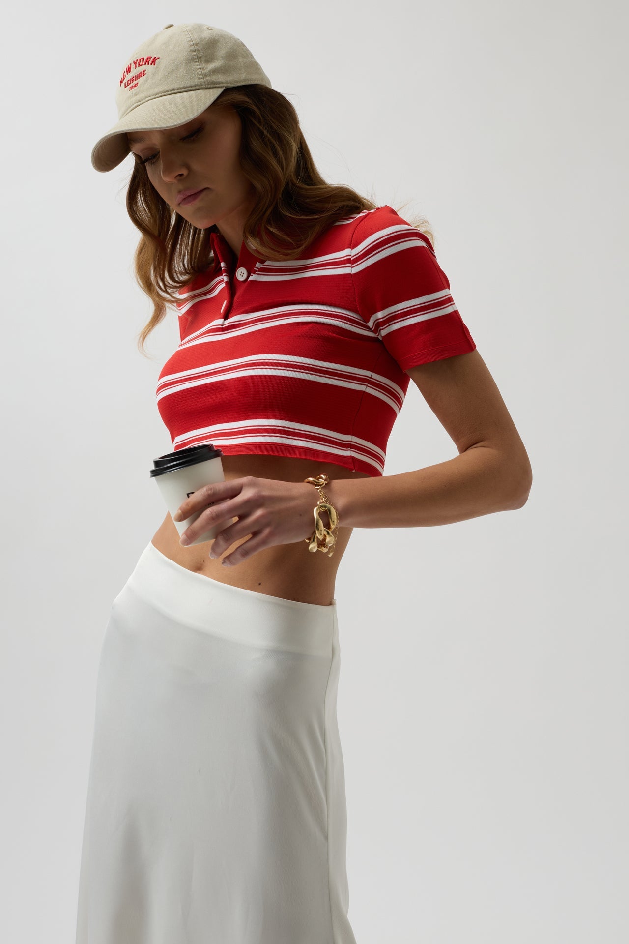 Polo Collar Crop Red T-Shirt