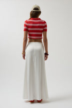 Polo Collar Crop Red T-Shirt
