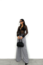 Polo Neck Lace Black Blouse