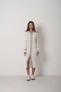 Polo Collar Buttoned White Dress