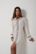 Polo Collar Buttoned White Dress