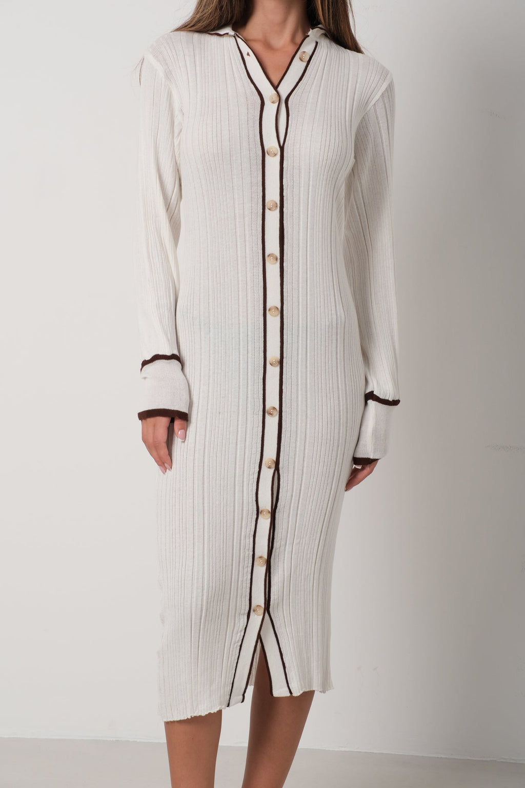 Polo Collar Buttoned White Dress