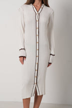 Polo Collar Buttoned White Dress