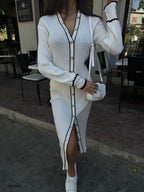 Polo Collar Buttoned White Dress