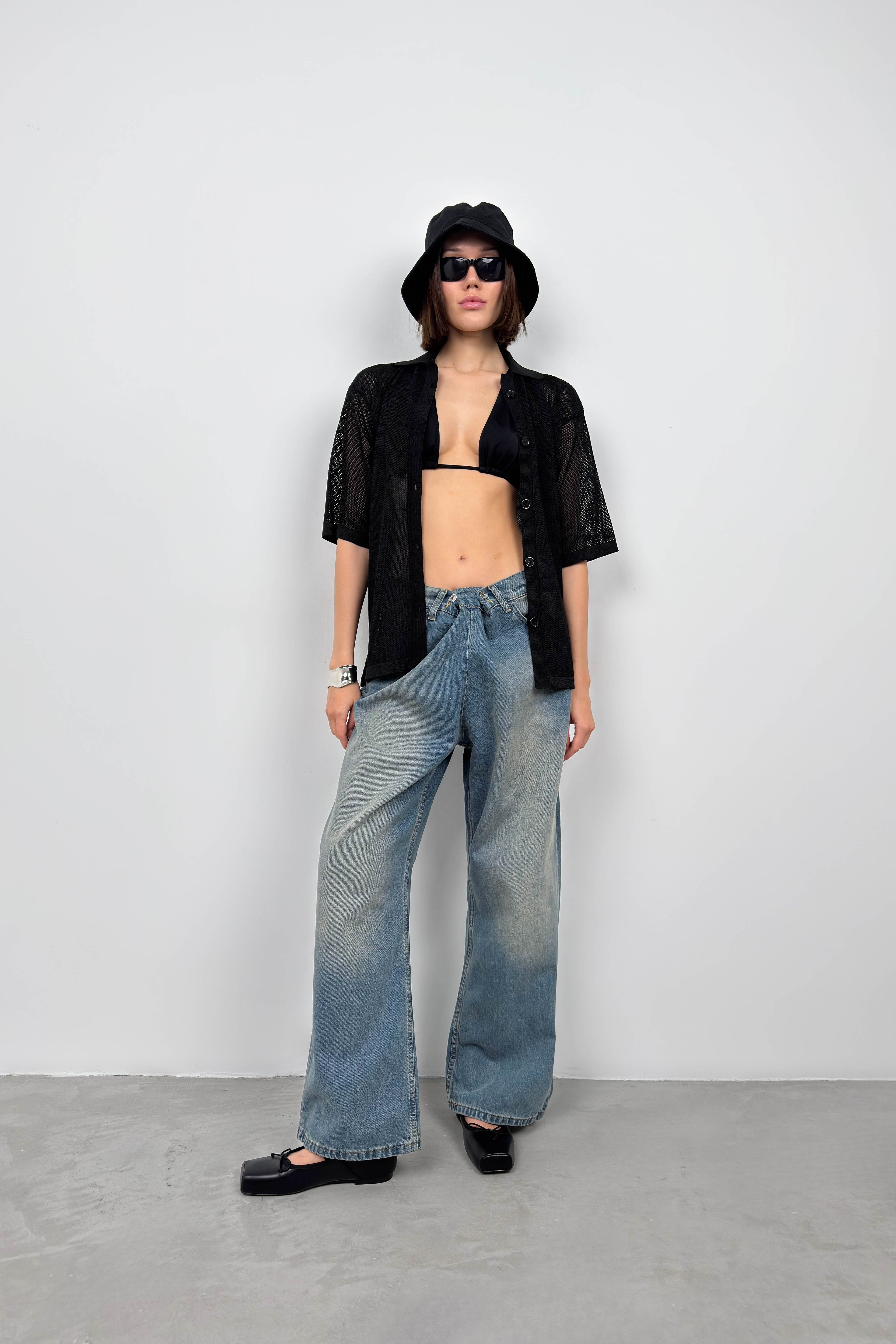 Polo Collar Fileli Black Blouse