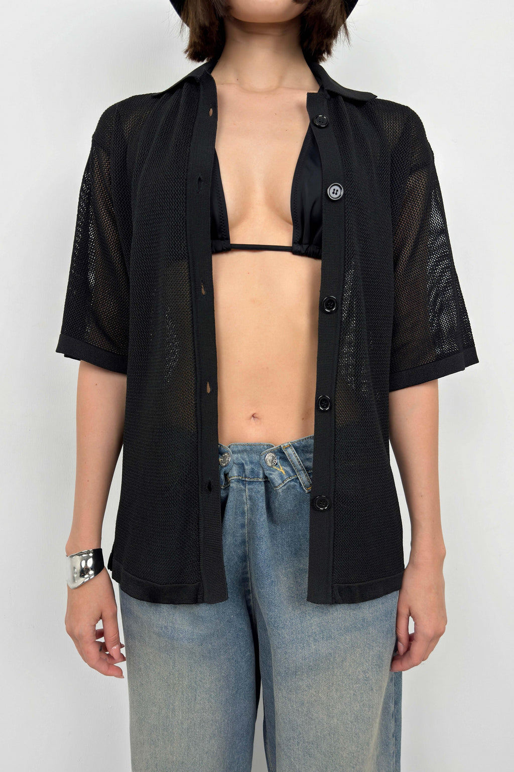 Polo Collar Fileli Black Blouse