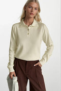 Polo Collar Gold Buttoned Triko White Blouse