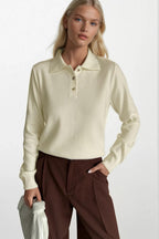 Polo Collar Gold Buttoned Triko White Blouse