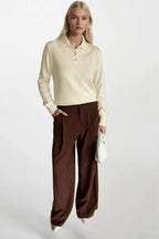 Polo Collar Gold Buttoned Triko White Blouse