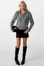 Polo Collar Gray Buttoned Knit Sweater