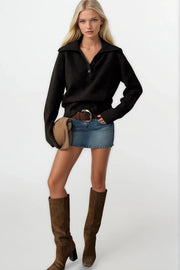 Brown Button-Up Polo Sweater