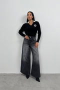 Polo Collar Black College Sweater