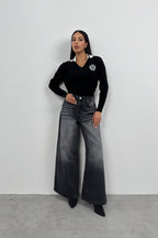 Polo Collar Black College Sweater