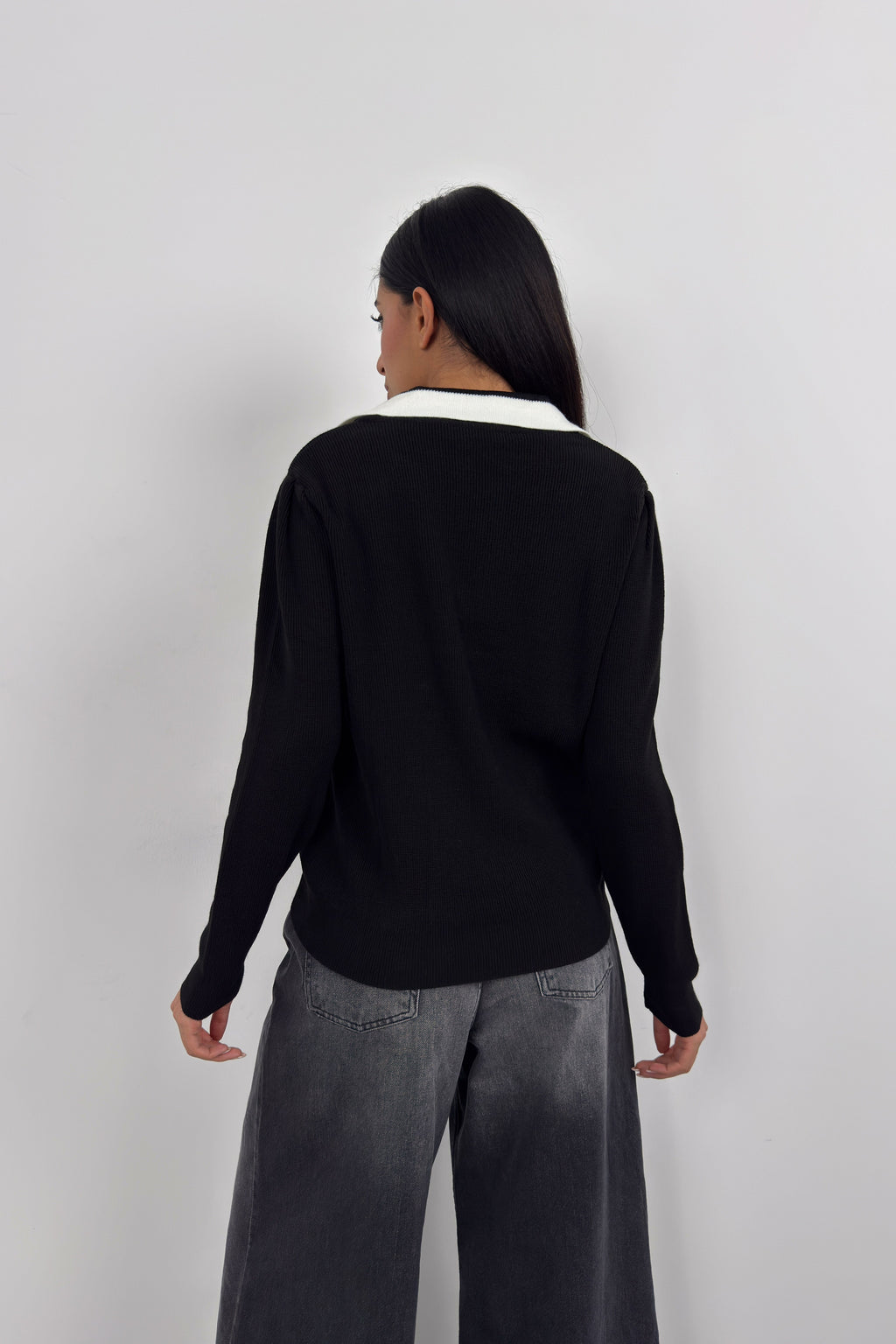 Polo Collar Black College Sweater