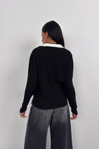 Polo Collar Black College Sweater